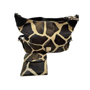 Dooney & Bourke Giraffe Print Leather Hobo Shoulder Bag and Matching Wallet Set